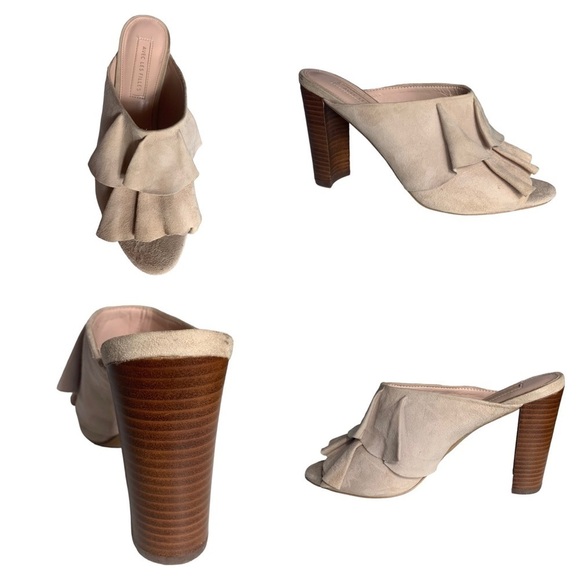 Avec Les  Filles Mallory Nude Peep Toe Ruffle Heel Mules Size 7.5 Shoes - Picture 3 of 15